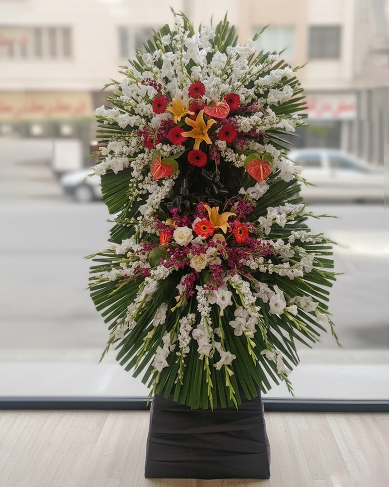 تاج گل دوطبقه چوبی مناسب ترحیم | کد 302